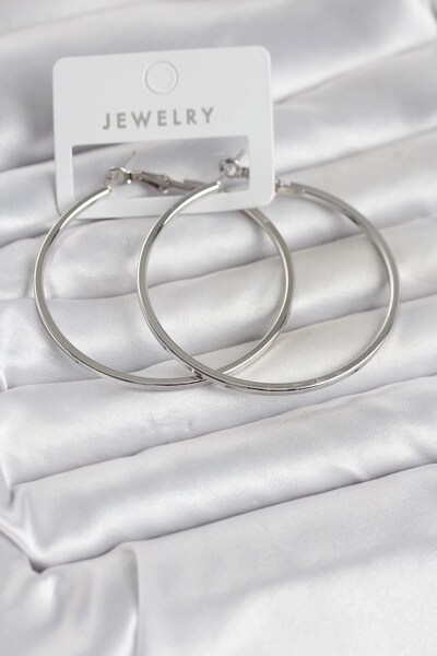 SORA GROUP ®   Silver Color Brass Cornered Edge Hoop 54 mm Women's Earrings