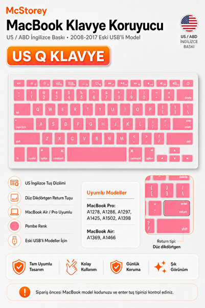Mcstorey Macbook Kılıf Klavye Air Pro Koruyucu Ingilizce Baskı (US-ABD) (ESKİ...