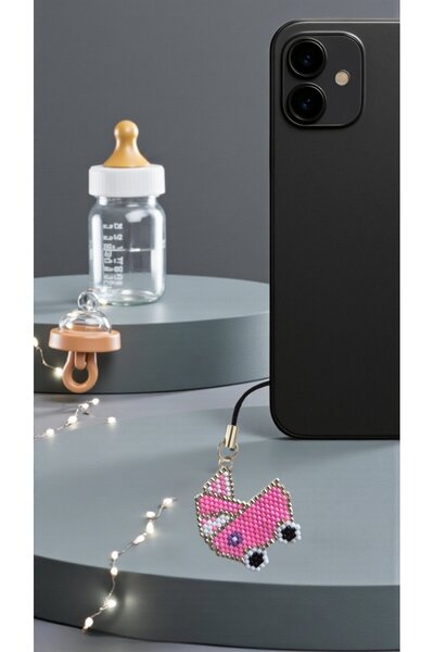 SEARD Miyuki Beads Handmade Pink Baby Stroller Phone Charm - Charm 1