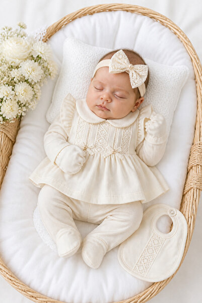 VERONA TARZ Baby Girl Scalloped 5-Piece Hospital Discharge Set Newborn 0-3 Mo...