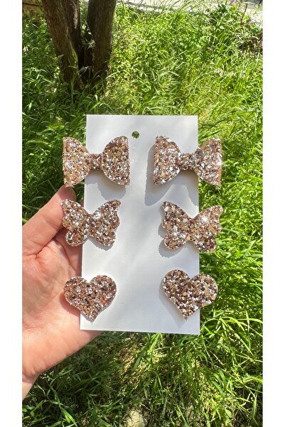 Toka Perisi Pudra Pembe Stella Simli Glitter Fiyonk kalp kelebek (Metal 5cm /...