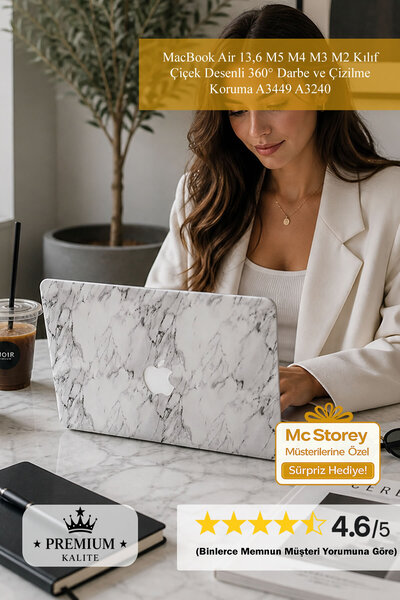 Mcstorey Macbook Air M1 Kılıf 13.3 inç Uyumlu Deri Kaplama Mermer Desenli Kor...