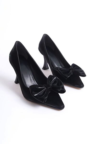 Generic Brand Women's Bow Detailed Black Heeled Shoes Tr08Ms06A