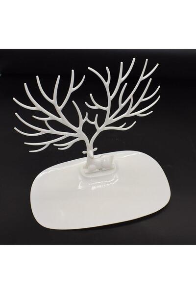 CMT Geyik Tasarımlı Beyaz Takı Standı Yüzük Küpe Kolye Askılığı Mücevher Organizer Askı