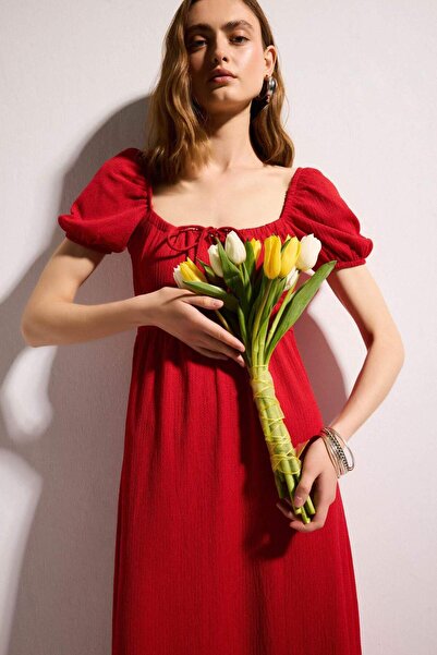 DeFacto Square Neck Short Sleeve Midi Dress H7097Ax26Sm