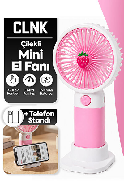 CLNK ÇİLEK Tasarım 3 Kademeli Sessiz Mini El Masa Fan Vantilatör Turbo Üfleme...