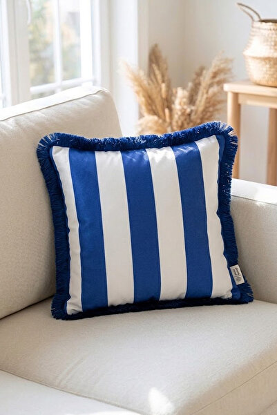 Alseko Concept 43x43cm pătrat cu dungi albastre-albe cu model Saks cu ciucuri
