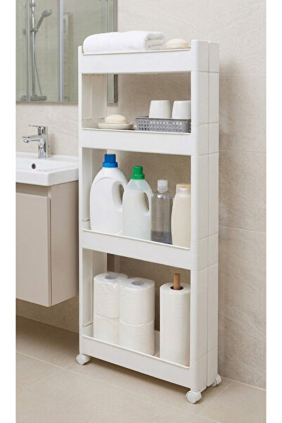 Mulina Home 4 KATLI TEKERLEKLİ RAF ÜNİTESİ BANYO RAFI DÜZENLEYİCİ(BEYAZ)