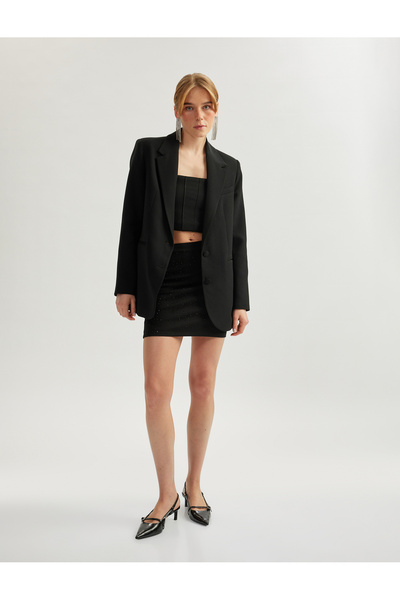 Koton Fusta mini rochie de seara cu talie inalta, slim fit, cu detaliu de piatra