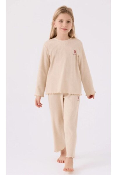 U.S. Polo Assn. طقم من قطعتين من U.S. Polo Assn للفتيات بأكمام طويلة وياقة دا...