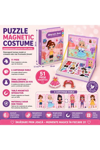 SMARTECH Carte de puzzle magnetică, Set de 50 de magneți, 6 cărți duble, Temă...
