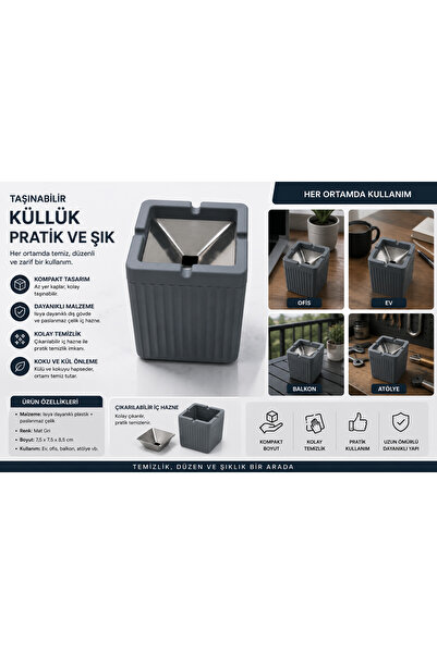 AVCILAR PLASTİK Metal Kapaklı Kokusuz Kare Küllük Renkli
