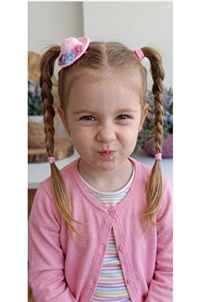 Liliza Accessories Pembe Örgü Renkli Çiçekli Şapka Çocuk Tokası