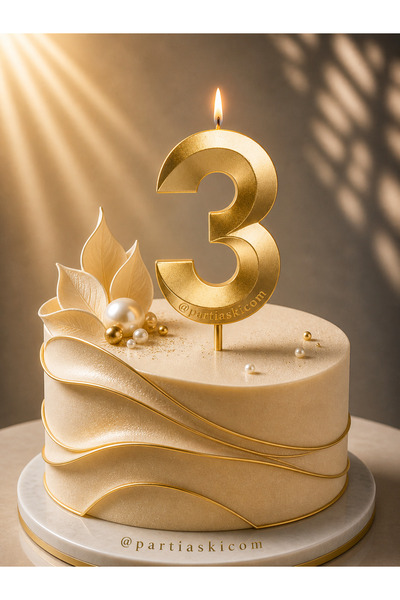 PARTİ AŞKI 3 Yaş Gold Renk Rakam Mum - Doğum Günü Pasta Mumu - Cupcake Mumu