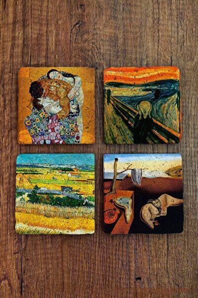 Begoloni Stone Decor Set of 4 Natural Stone Coasters - 10x10x1 cm Dali, Van G...