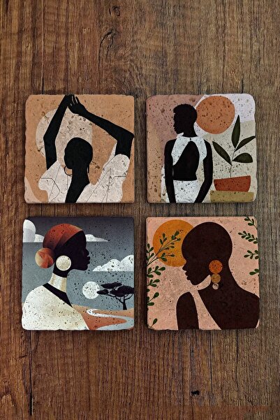Begoloni Stone Decor Natural Stone Coasters Set of 4 - Female Figures Pattern...