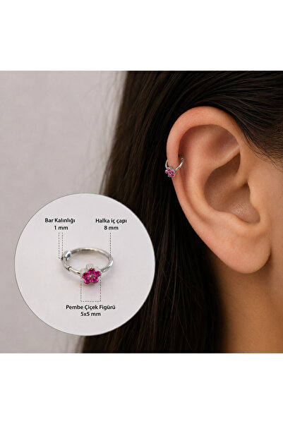 Heppii Cerrahi Çelik Pembe Çiçekli Halka Helix Piercing Kıkırdak Lob