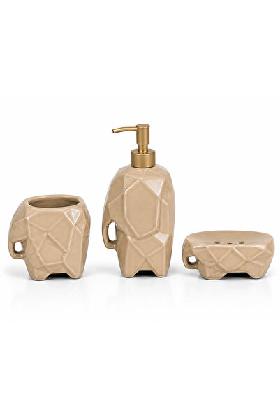 Aşkana 3-Piece Beige Decorative Bathroom Set with Ceramic Elephant Figure, To...