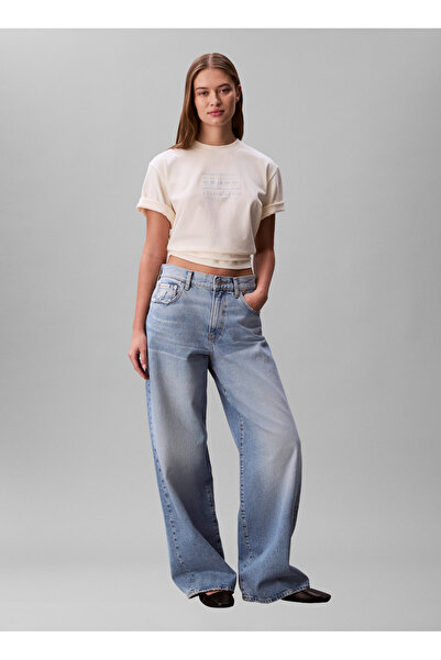 Calvin Klein Jeans Krem Kadın Baskılı T-Shirt SS SEASONAL GRAPHIC BOXY TEE