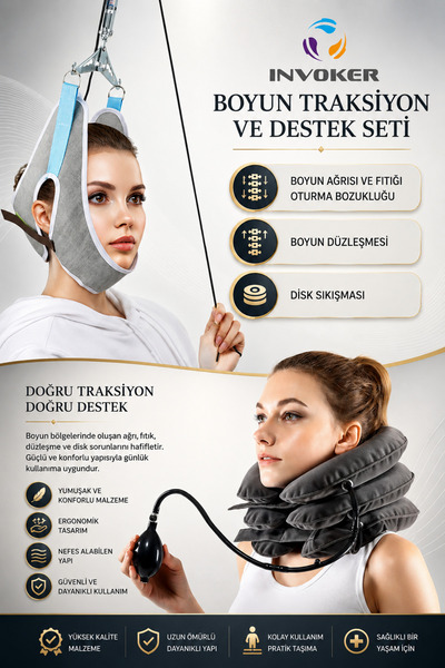INVOKER 3 Katlı Boyun Fıtığı Oturma Bozukluğu Yastık ve Servikal Traksiyon Al...
