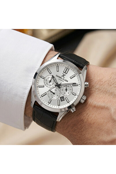 Daniel Klein Exclusive Black Leather Watch for Men DK.1.14212-1