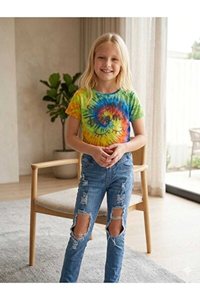 Hilal Akıncı Kids Bluză colorată pentru fete, blugi rupti, pălărie neon Capri...