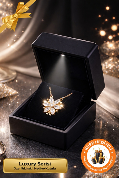 Lucente Jewellery Işıklı Hediye Kutulu Beyaz Taşlı Gold Manolya 925 Ayar Gümü...