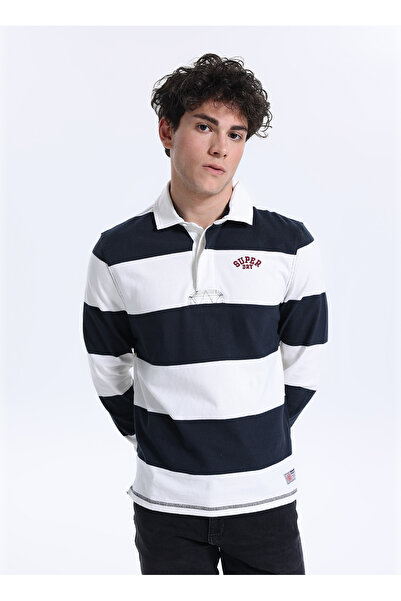 SUPERDRY Lacivert - Beyaz Regular Fit Çizgili T-Shirt M6010909A-H2Q