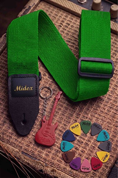 Midex Asm-26Gr Guitar Shoulder Strap Green Color 89-155cm (Plectrums Gift)