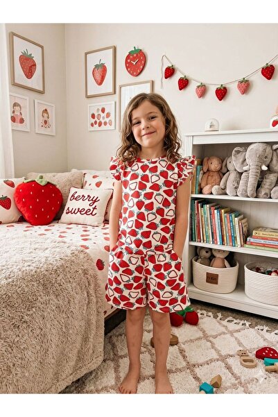Fil Kids Devojčice, pamučna letnja tanka tkanina, beli set pidžama sa kratkim...