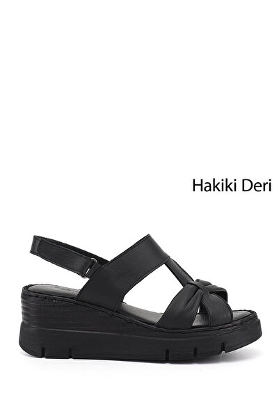GÖNDERİ(R) Kadın Siyah Dolgu Topuklu Hakiki Deri Sandalet