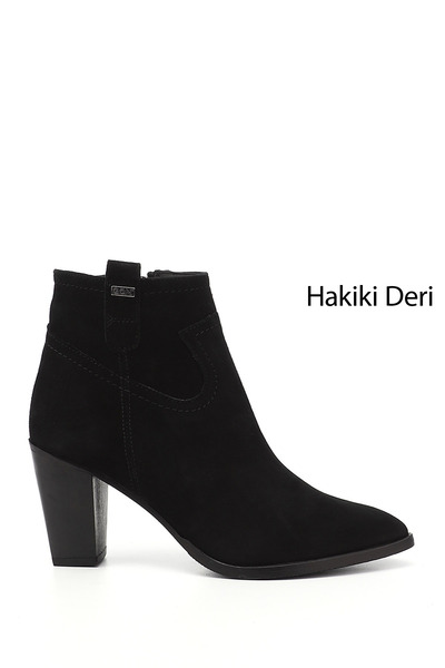 GÖNDERİ(R) Cizme de damă din piele intoarsa neagra cu fermoar varf ascutit di...