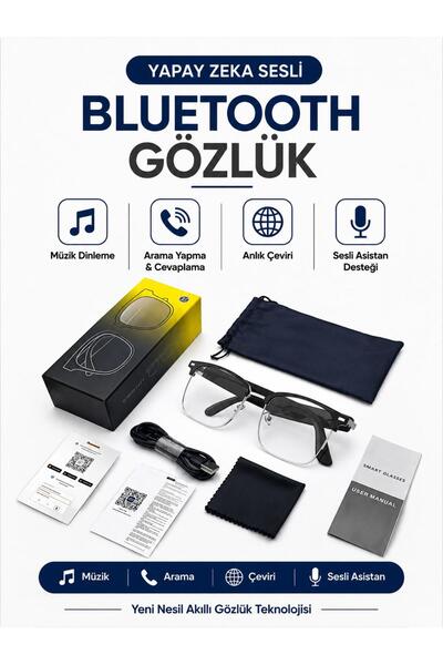 Veltrex Yapay Zeka Akıllı Sesli Gözlük Bluetooth Arama - Müzik - Çeviri - Ses...