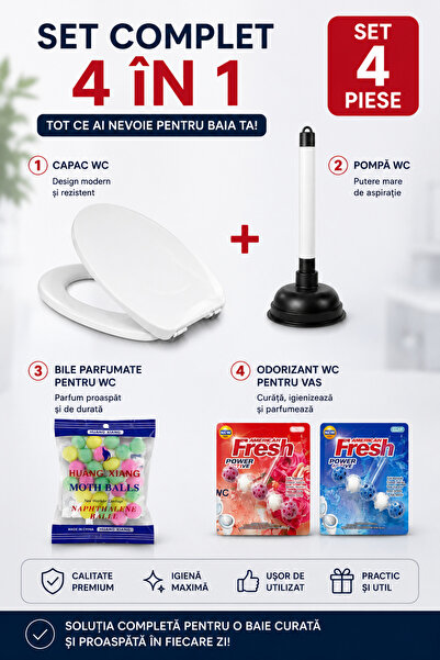 OEM HomeRoy – Capac WC din plastic + Set cadou accesorii toaletă