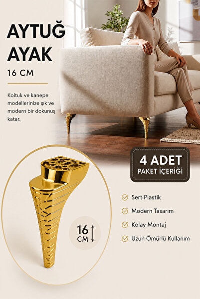 Badem10 Aytuğ LAZİO 16 CM Altın Mobilya Ayağı 4 Adet Sert Plastik Koltuk Kane...