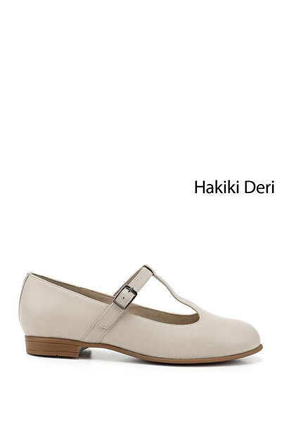 GÖNDERİ(R) Kadın Bej Mary Jane Hakiki Deri Babet