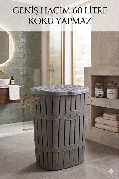 Citim Bambu Halatlı Kirli Çamaşır Sepeti 60 Litre