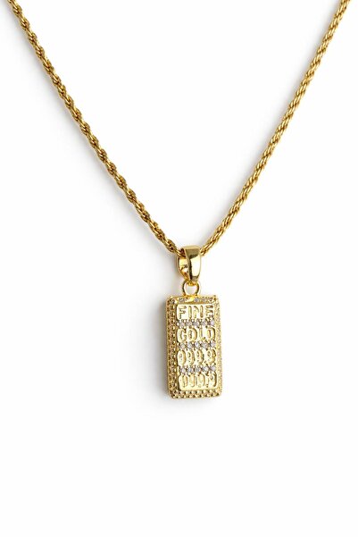 Leo'Stone 60 Cm Gold Plaka Fine Gold Yazılı Zincir Kadın Çelik Kolye Altın Kararmaz Renk Atmaz
