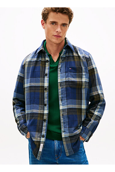 Tommy Hilfiger Mavi Erkek Kareli Gömlek MW0MW416820MS_PADDED OVERSHIRT