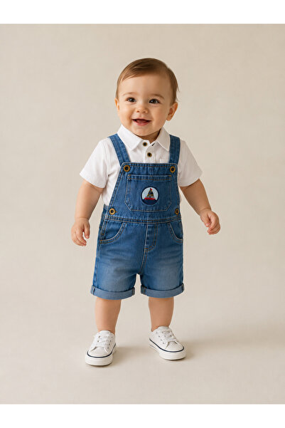 İray Baby Boy Denim Salopet with White Shirt, Holiday 2-Piece Set