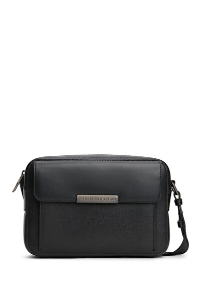 Tommy Hilfiger Siyah Erkek Deri Postacı Çantası TH BUSINESS LEATHER CAMERA BAG
