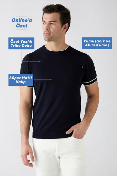Kiğılı Crew Neck Regular Fit Ribbed Detailed Knitted T-Shirt
