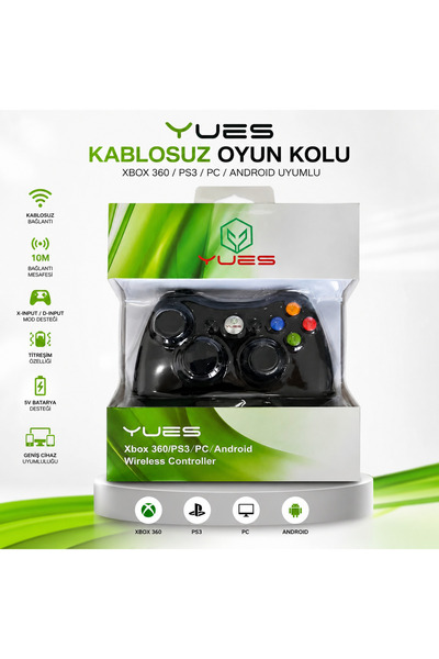YUES Xbox 360 Uyumlu Kablosuz Gamepad – PC/PS3/Android, Çift Titreşim, Ergonomik