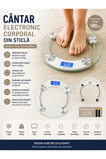 OEM HomeRoy – Cântar Electronic Corporal din Sticlă