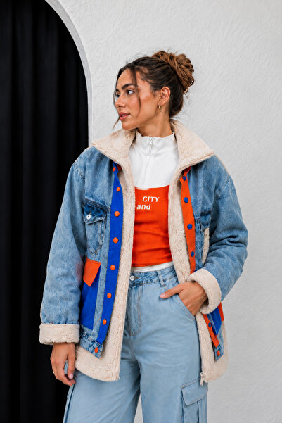 İLKCET MODA Джинсовий мікс Oversize жіночий плюшевий пальто