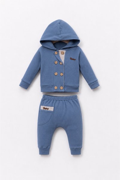Pmini Button Detailed Hooded Baby 2-Piece Set