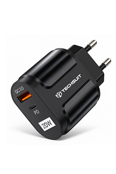 Techsuit Încărcător USB-A, QC 3.0, USB-C, 20W - Premium (CHPD038) - Negru