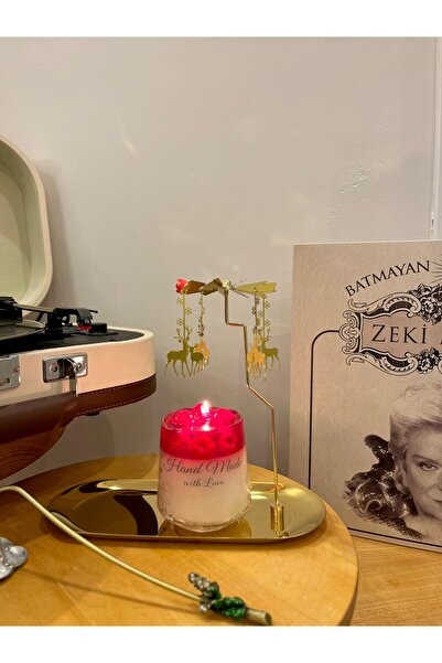 sserce REN GEYİĞİ BÜYÜK EBAT GOLD DEKORATİF ISI İLE DÖNEN MUMLUK