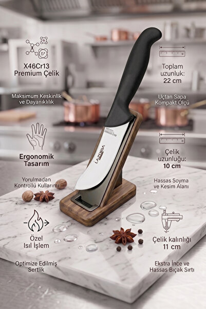 LAZBİSA Silver Eco Serisi 5 li Mutfak Bıçağı Et Ekmek Sebze Mutfak Bıçak Seti Siyah Sap ( Eco-856 )
