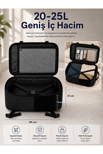 Classone XYZ Serisi TR-100 Kabin Boy ,Uçak İçi , Ergonomik, Laptop ve Tablet Bölmeli, Seyahat, Valiz, 15 -18 inch Uyumlu Notebook, Laptop Sırt Çantası